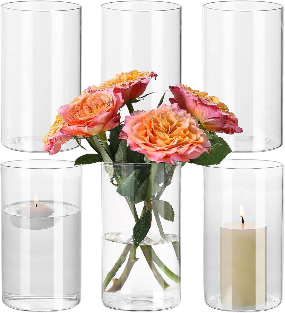 SUPMIND 6 Pack Glass Cylinder Vase for Table Centerpieces, 6 Inch Clear Glass Flower Vases Bulk Glass Hurricane Candle Holder Small Floral Vases for Table, Floating Candle Vase for Wedding Home Décor