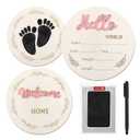 2 Pcs Baby Announcement Sign, 5.9in Hello World Newborn Sign with Ink Pad Pen, Birth Announcement Sign Wood Baby Name Sign for Hospital Nursery Baby Shower Photo Prop