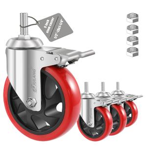 5 Inch Stem Caster Wheels Heavy Duty, 1/2 Threaded Stem Casters Set of 4 (1/2"-13x1.25) - 2500 LBS Load Capacity, PE Wheels for Machinery, Carts, Dollies, Workbenches & Furniture