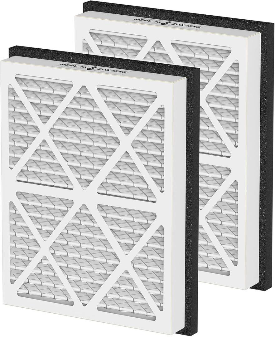 20x25x3 MERV 13 Pleated Air Filter Replacement Compatible with Honeywell Home Air Filter and Zephyr VGF Series 20x25x3 Whole Home Return Air Grille Filter, MERV 13 Air Filtration System, 2 Pack