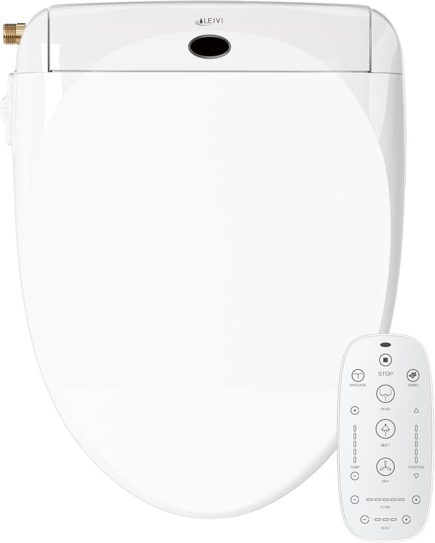 LEIVI Electric Bidet Toilet Seat with Wireless Remote and Side Panel, Multiple Spray Modes, Adjustable Heated Seat, Warm Water and Air Dryer, Auto LED Nightlight, Round