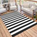KOZYFLY Black and White Striped Outdoor Rug 5x7 Ft Area Rug Washable Indoor Outdoor Rug Cotton Striped Rugs for Living Room Farmhouse Large Floor Carpet for Bedroom Living Room Patio