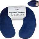 TravelMate Memory Foam Neck Pillow - Adjustable Thickness for Best Comfort, Dark Blue