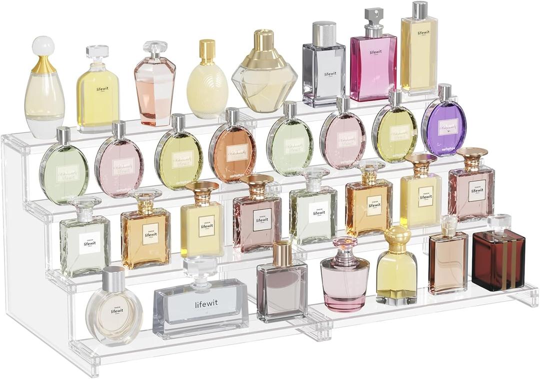 Lifewit 4 Tier Perfume Organizer, Plastic Cologne Stand, Tool-Free Assembly, Fragrance Makeup Cosmetics Display Shelf for Vanity Bedroom Bathroom Storage Organization, Clear, 30 cm/12"