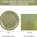 2 x 50pcs Sage Green Paper Plates and Napkins Set, 7Inch Sage Green and Gold Dot Disposable Party Plates Set for Baby Shower Birthday Wedding Christmas Party Supplies and Decorations