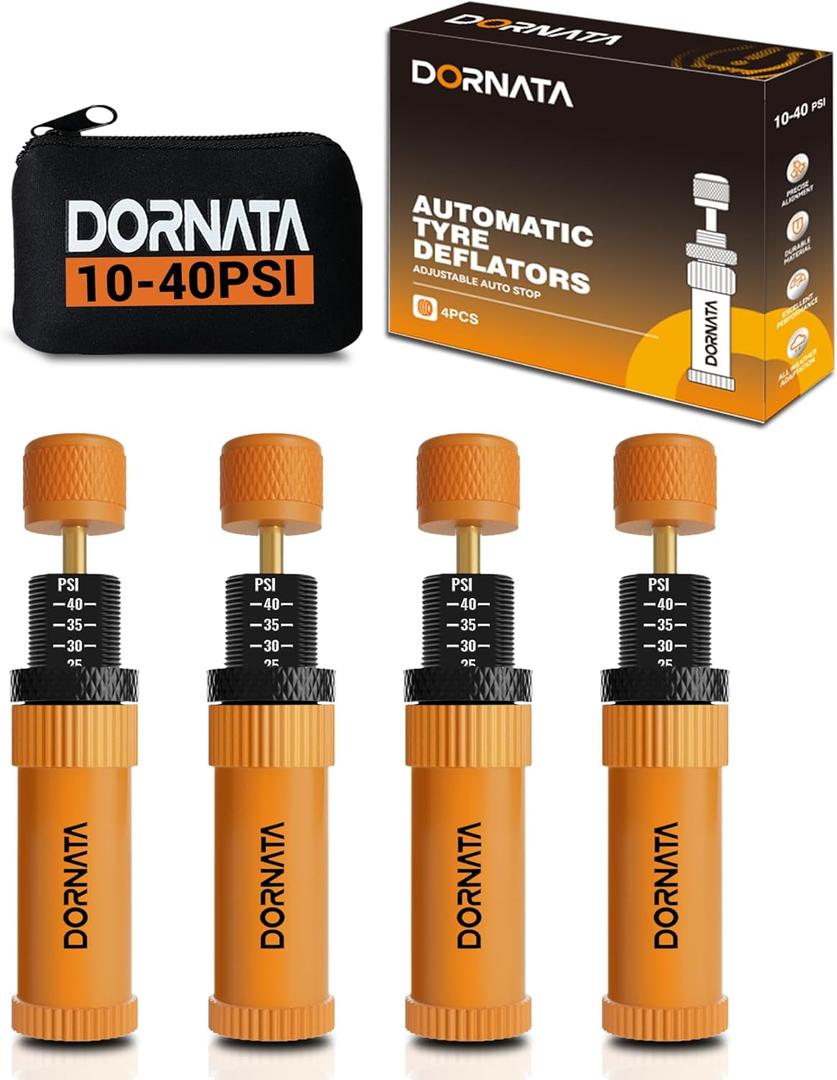 Adjustable Tire Deflator Auto-Stop (10-40 PSI) Offroad Accessories Valve Stem kit 4x4 Tyre Air Down Tool for Truck, Pickup, Motorcycle,Jeep etc. (Orange)
