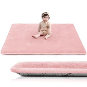 Baby Play Mat for Floor,1.3" Thick Elasti-Foam 50"50" Playpen Mat for Tummy Time,Water Repellent Soft Coral Velvet for Toddler,Infant,Kids,Non-Slip Backing Safe for Crawling (Pink)
