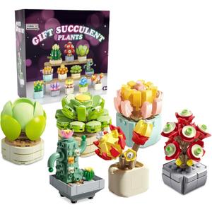 Feelo STEM Succulents Plants Building Set Mini Bricks Bonsai Model Christmas Brithday Gifts for Kids, Boys Girls Gift(6 Set)
