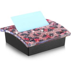 Barydat Rhinestone Self Stick Note Dispenser 4 x 4 Inches Pop up Note Pad Holders with Leopard Print Top Sticky Memo Holder for Office Home Classroom Desk Supplies (Clear)