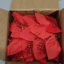 GREENTIME 12 Pcs Glitter Poinsettia 5.5" Artificial Flowers Christmas with Clips Stems Xmas Tree Ornaments for New Year Party Stairs Fireplace Porch Balcony Garden Church Wreath Decoration (Red)