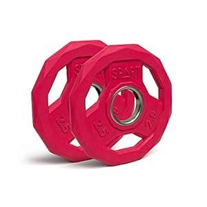 SPART Color Coded Weight Plate 2-Inch Rubber Coated Olympic Grip Plate for Barbell, Solid Cast Iron Weight Plates for Strength Training, Weightlifting, Crossfit, Home Gym, 2.5LB, Pair