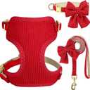 Didog Cute Small Dog Harness Collar and Leash Set with Bowtie, Breathable Soft Mesh Padded Puppy Harness, Christmas Dog Harness for for Parties, Holiday Gatherings & Gifts, Red, M