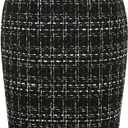 IDEALSANXUN Plaid Skirts for Women Fall Winter Knee Length Pencil Wool Skirt with Slit (Medium, Tweed Black)