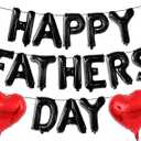Black Happy Fathers Day Balloons, 16 Inch Happy Father's Day Balloon Banner Red Heart Balloons for Happy Father's Day Themed Party Supplies Decorations for Home, Office & Photo Backdrop