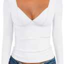 Trendy Queen Going Out Tops for Women Trendy Long Sleeve Shirts Fashion Clothing V Neck Basic Y2K Clothes Cute Shirt Corset (White, L)