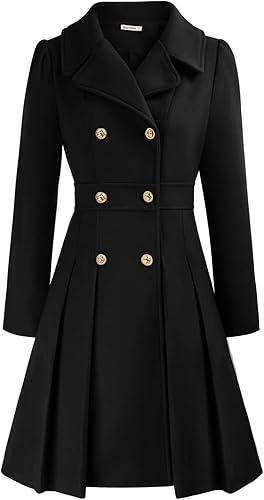 GRACE KARIN 2024 Women's Fashion Trench Coat Notch Lapel Double Breasted Thick A Line Pea Coats Jacket with Pockets Black XL