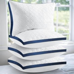 King Size Pillows Set of 4 - Cooling Hotel Luxury Bed Pillows for Sleeping 4 Pack, Supportive Breathable Down Alternative Gusseted Pillow for Side Stomach or Back Sleepers (Sapphire Blue)