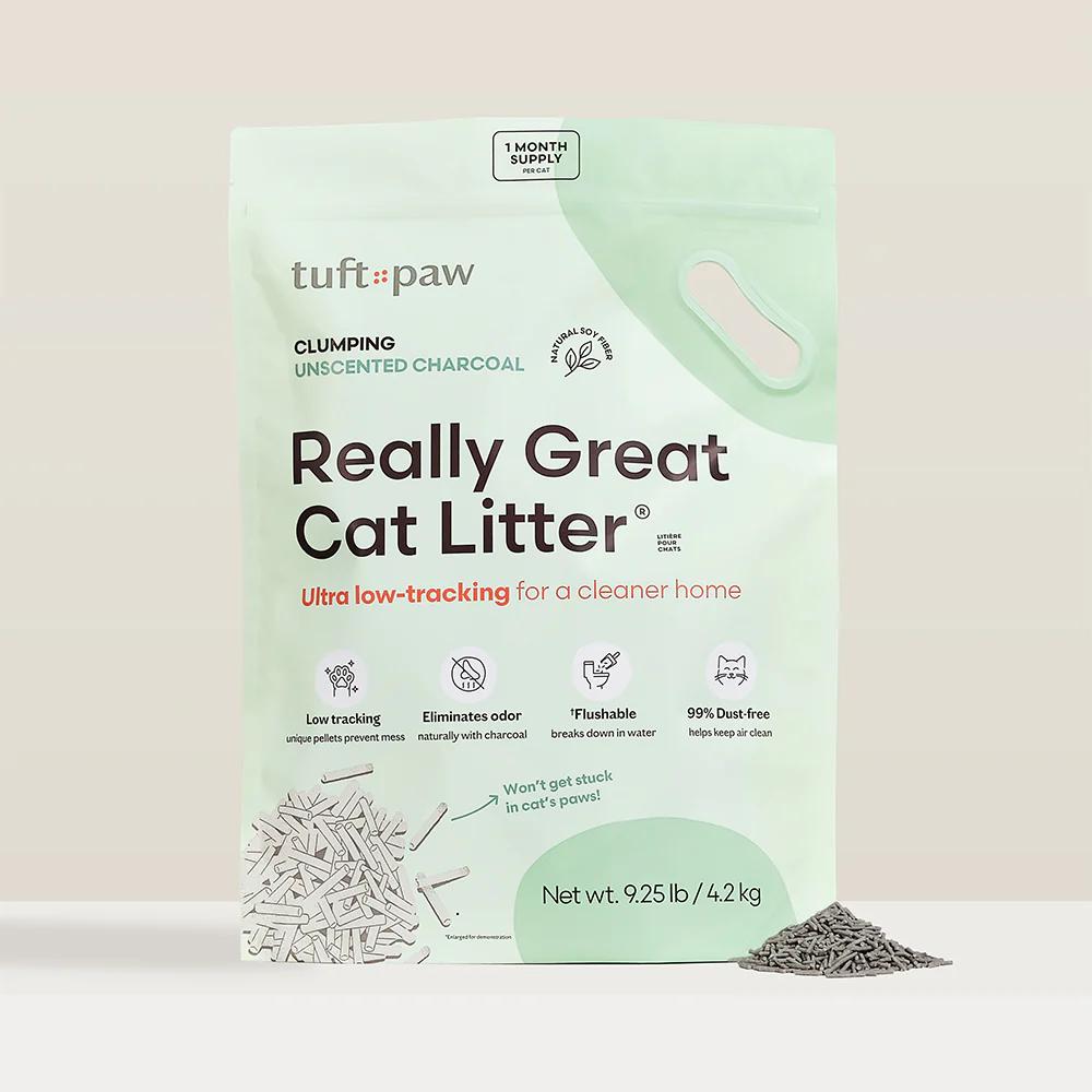Tuft + Paw Really Great Cat Litter, Low Tracking Tofu Cat Litter, Clumping, Flushable, Odor Control, Dust-Free, Unscented - 9.25lbs 
