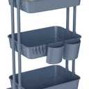 DTK 3 Tier Utility Cart with Cover Board, Rolling Cart with Lockable Wheels, Cups, Hooks for Home Office, Art Craft Storage, Home School Organization and More Uses(Blue) (Medium-Plastic&Metal)