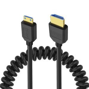 XMSJSIY 8K Mini HDMI to HDMI 2.1 Coiled Cable Mini HDMI Male to HDMI Male Spring Bidirection Adapter Cord Support 8K@60Hz 4K@120Hz 48Gbps for Camera/Camcorder/Latop/Tablet -1.2M/3.9FT