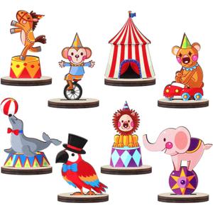 Wenqik 16 Pcs Wood Carnival Centerpieces for Tables Carnival Party Decorations Circus Theme Party Decorations Wooden Carnival Table Decorations for Carnival Baby Shower Birthday Party Supplies