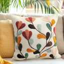 FuWeave 2 Pcs Boho Floral Embroidered Decorative Throw Pillow Covers with Zipper 18 x 18 Inch Colorful Boho Embroidered Pillow Covers Aesthetic Decor for Couch Sofa Housewarming Gifts