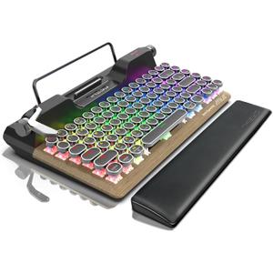 7KEYS Retro Typewriter Mechanical Gaming Keyboard, Vintage Style Computer Keyboard with Wireless Bluetooth5.0/Wired/2.4G, True RGB Backlight, Compatible with PC/Laptop/Tablet/Phone