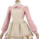 Nuoqi Prairie Dress Girls Pioneer Colonial Costume Long Sleeve 1800s Victorian Dress with Apron, 4-5, Pink