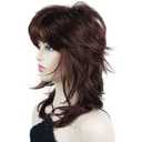 Wiginway Long Shaggy Layered Hair Natural Straight Wavy Shags Wig Soft Syhthetic Hair (#33A Dark Auburn)