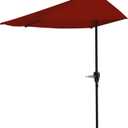 Half Umbrella Outdoor Patio Shade - 9 ft Patio Umbrella with Easy Crank - Small Canopy for Balcony, Table, or Deck by Pure Garden (Maroon Red)