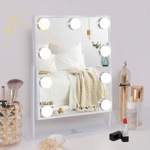 FENCHILIN Vanity Mirror with Lights 9 Dimmable Bulbs Makeup Mirror with Smart Touch Control for Glam Room Bedroom Detachable 10X Magnification Rotation Tabletop White