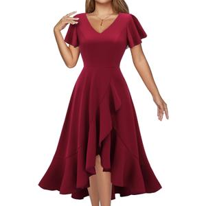 DRESSTELLS Women's Cocktail Dresses 2026, Formal Wedding Guest Prom Party Evening Graduation Hi Low Dress (Red, L)