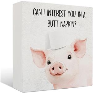 Funny Pig Bathroom Decor - Hello Sweet Cheeks Bathroom Decor, Rustic Pig Gifts Wood Signs, 5 X 5 Inches