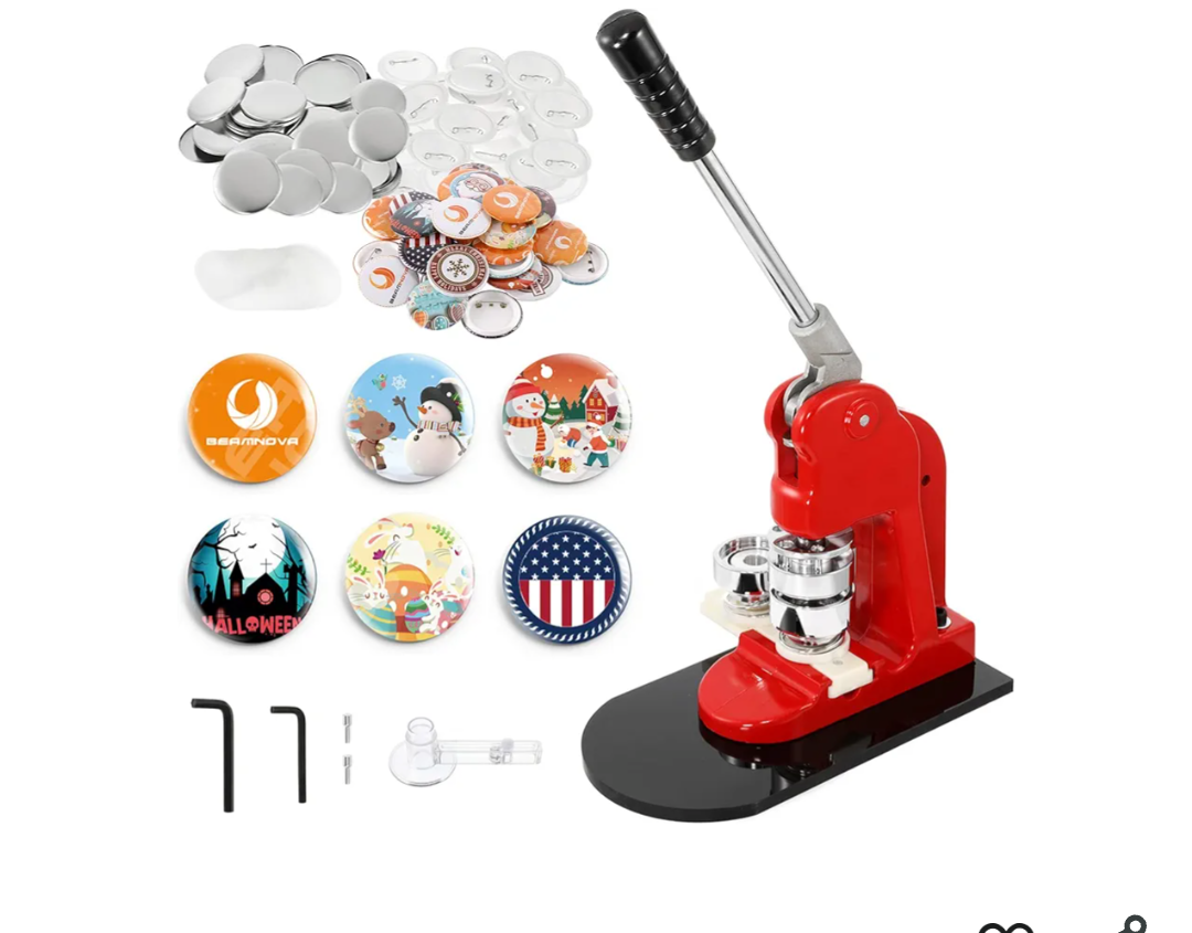 BEAMNOVA Button Maker Machine DIY Round Pin Maker Kit, 44mm / 1.73 in (About 1-3/4 Inch) Badge Press Machine with 1000 Button Parts Supplies