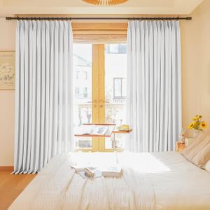 HUTO Pinch Pleat Half Blackout Curtains 84 Inches Long Window Treatment for Bedroom, Sliding Door, Patio Door Thermal Insulated Room Darkening Drapes with Tiebacks,52 by 84 Inch, 1 Panel,White
