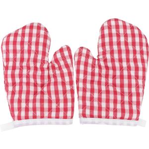 2Pcs Heat Insulation Anti-Scald Gloves, Red Checkered Microwave Oven Mitts for Baking, Polyester Kitchen Mitts with Lanyard, 7.08X4.72X0.78Inch