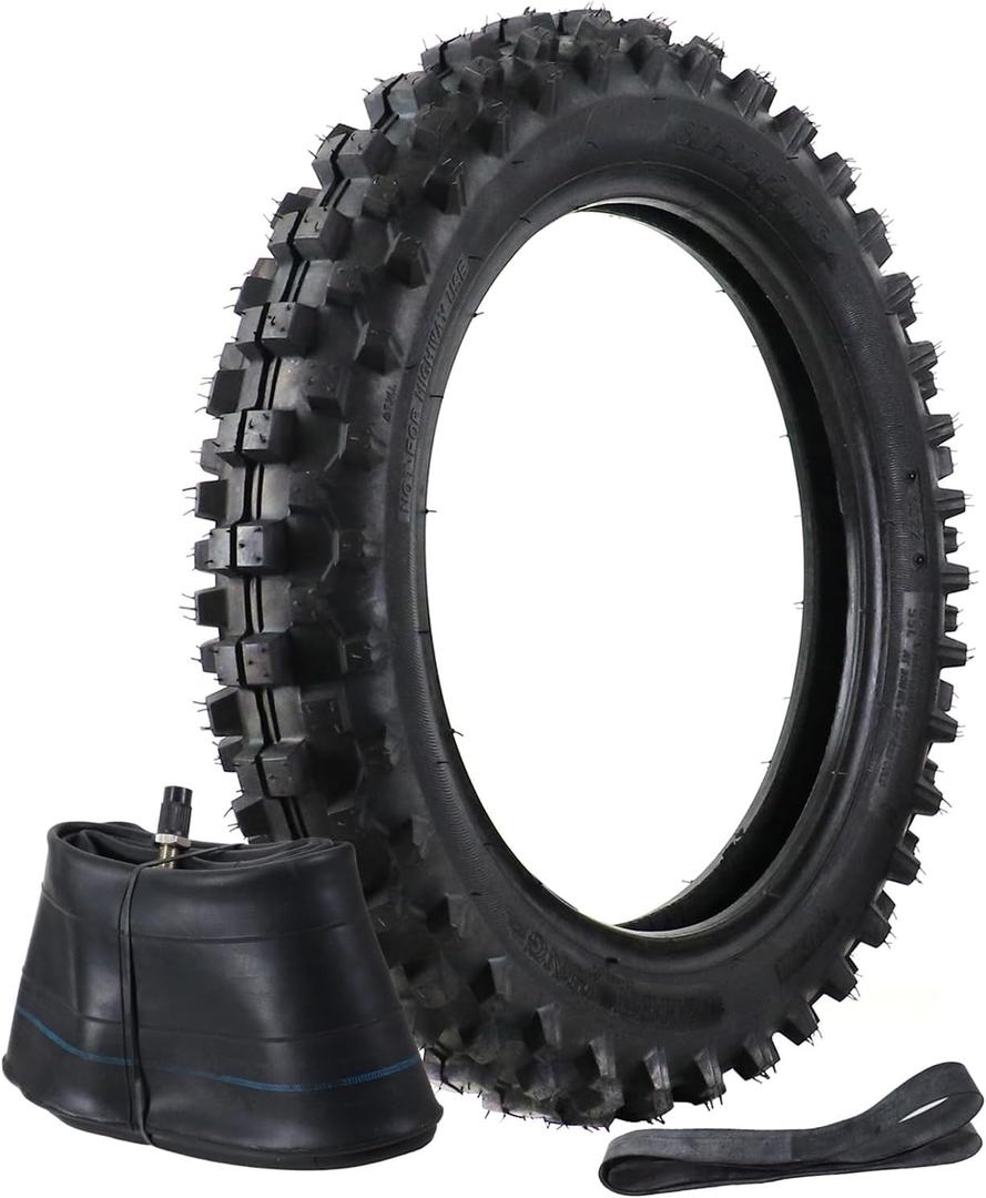 80/100-12 Rear Tire And Inner Tube3.00-12 Motorcycle Tire for 90cc 110cc 125cc SSR/CRF XR70 CR60R/KLX110 KX60/DRZ DS80 JR80 RM50 PW80 TTR YZ60 65SX Off Road Motocross Pit Dirt Bike