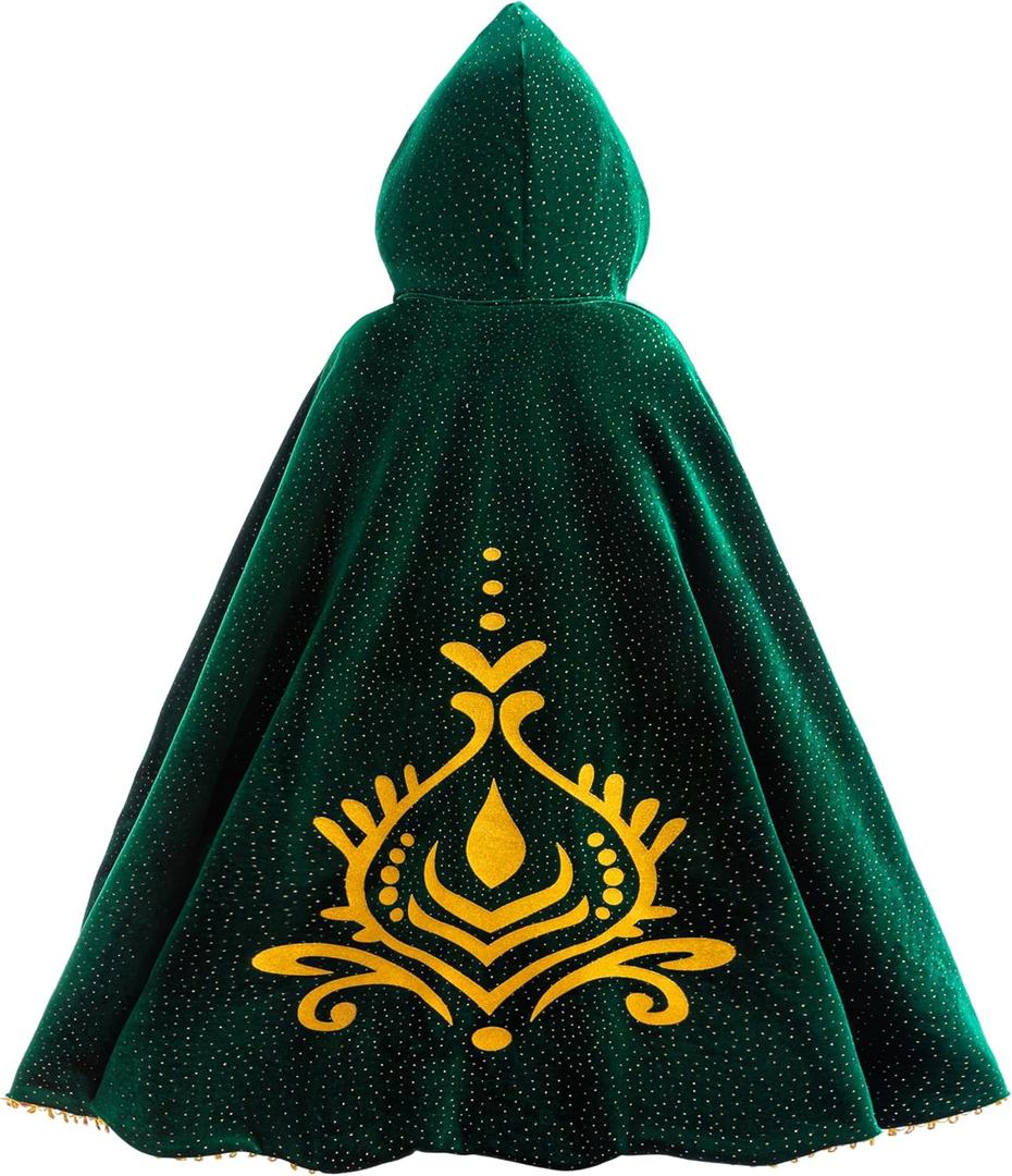 Girls Anna Velet Cape Hooded Cloak Kids Play Cape Dress up Costume (5-7Years, Green)