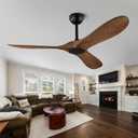 QUTWOB 52" Ceiling Fan with Remote Control No Lights,Modern Reversible DC Motor Indoor Outdoor 3 Blades Ceiling Fans for Patio Bedroom Living Room(Black+Dark Walnut)