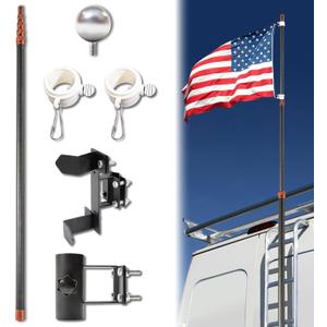 Telescoping Flag Pole, RV Ladder Flag Pole Kit, Carbon Fiber Tailgate Flag Pole - 20ft Adjustable, Upgraded Metal Hook, Suitable for Tailgate Parties, Camping and Outdoor Activities