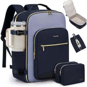 LOVEVOOK 40L Travel Backpack for Women & Men, Airline Approved Carry On Luggage with 3 Packing Cubes, TSA Overnight Bags, Waterproof Personal Item Bag, Weekender Essentials Backpacks fits 17" Laptop (Ink Blue-Grey Blue-Black)
