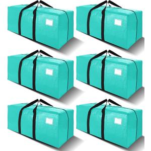 6 Pack Heavy Duty Extra Large Moving Bags W/Backpack Straps - Strong Handles & Zippers, Storage Totes For Space Saving, Fold Flat, Alternative to Box and Bin (40 gal, Aquamarine)