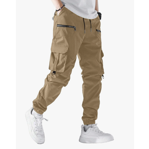 PLEPAN Men's Casual Cargo Pants Elastic Waist Drawstring Joggers Pants Tapered Sweatpants for Men Multi Pockets, No Size
