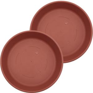 The HC Companies 12 Inch Round Plastic Classic Plant Saucer - Indoor Outdoor Plant Trays for Pots - 12.5"x12.5"x2.13" Clay (Pack of 2)