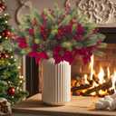 Grunyia 8PCS Artificial Flowers Bouquet Christmas Floral Pine Cones Red Fake Berry Picks Stems Holly Holiday Floral Picks for Xmas Tree Party Decoration DIY Indoor Table Centerpieces