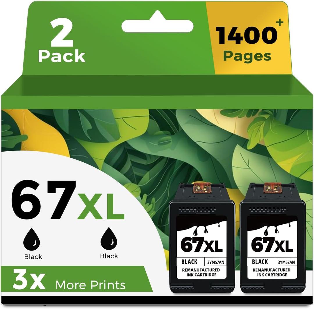 67XL Black Ink Cartridge Replacement for HP 67 Ink HP67 XL HP67XL BK for 2700 4155e 2755e 2734e 4100 2700e 4100e 6400 2752 2752e 4152e 6455e 6055e 2742e 6000 6055 6458e Printer High Yield (2 Pack)