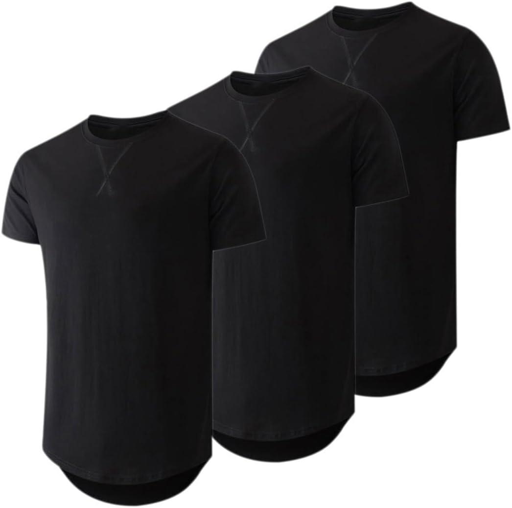 JMIERR Mens 3 Pack Cotton Hipster Hip Hop Longline Crewneck T-Shirt (XX-Large)