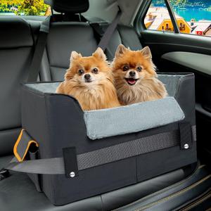 Dog Car Seat for Small Dogs, Elevated Dog Booster Seat Pet Travel Carrier Bed for Car with Adjustable Straps Pet Car Booster Seat for Small Dogs Cats