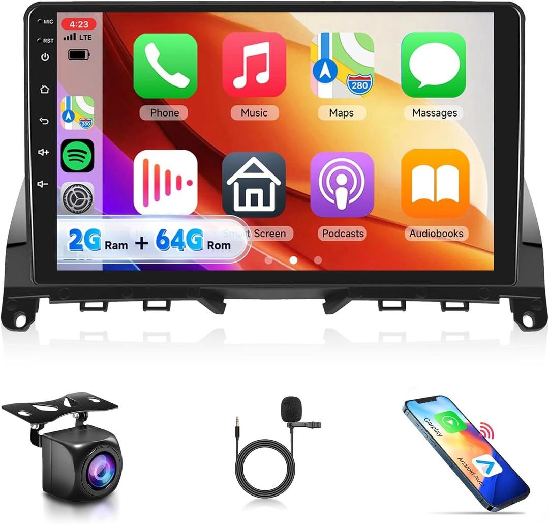 2G+64 Android 13 Car Radio Stereo Wireless Carplay Android auto for Mercedes Benz C-Class C180 C200 C230 C250 C300 C350 W204 S204 2006-2011, Rimoody 9 inch Touchscreen GPS WiFi BT FM Backup Camera