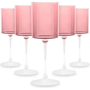 Bluesky Pink & Clear Two-Tone Wine Glass Set - 9 Oz (5 Pieces) - Elegant, Sophisticated Design for Upscale Events & Unforgettable Moments  Ideal for Wine Tasting, Celebrations, and Gifting